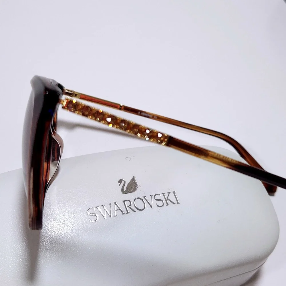 Swarovski Brown Tortoiseshell Cat Eye Sunglasses with Crystal Temples and Case